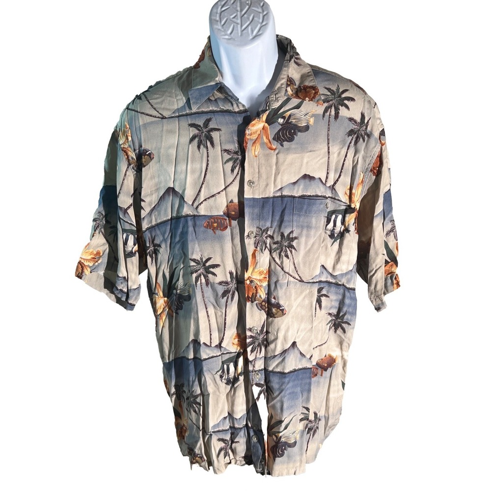 PIERRE CARDIN Men's Short Sleeve Button‎ Down Rayon Shirt Large